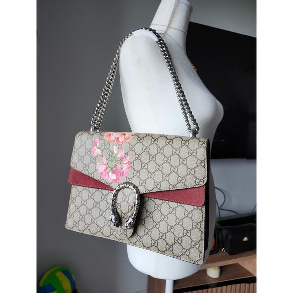 Gucci Dionysus Blooms Floral GG Supreme Canvas Shoulder Bag Medium Silver Chain - Picture 2 of 16